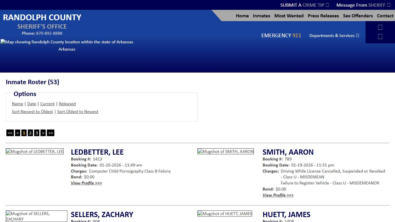 Inmate Roster - Current Inmates Booking Date Descending - Randolph County Sheriff AR