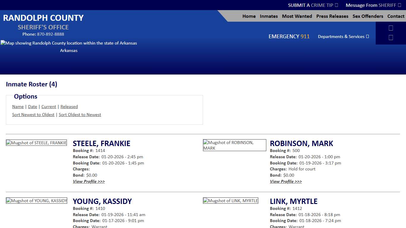 Inmate Roster - Released Inmates Booking Date Descending - Randolph County Sheriff AR